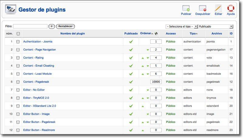 gestor de plugins joomla